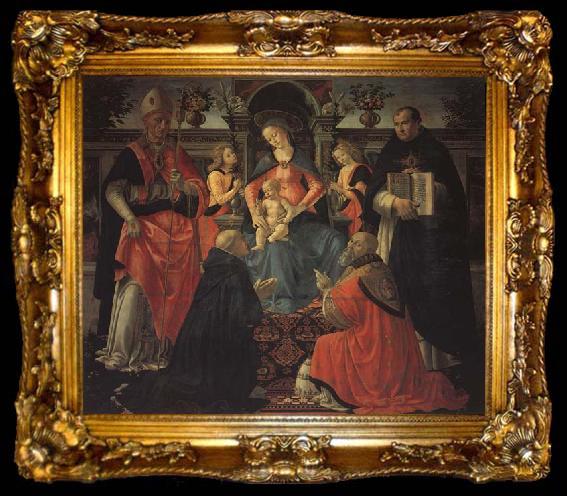 framed  Domenicho Ghirlandaio Thronende Madonna mit den Heiligen Donysius Areopgita,Domenicus,Papst Clemens und Thomas von Aquin, ta009-2